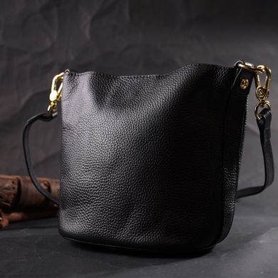 Кожаная женская сумка с автономной косметичкой внутри Vintage 22363 Черная
