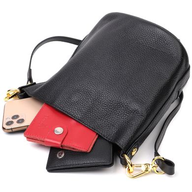Шкіряна жіноча сумка з автономною косметичкою всередині Vintage 22363 Чорна