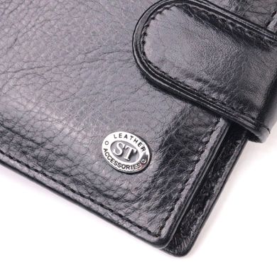 Чоловічий гаманець з натуральної гладкої шкіри у два додавання ST Leather 19409 Чорний