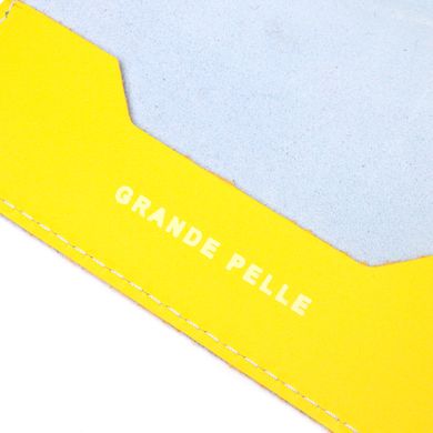 Оригинальная кожаная обложка на паспорт комби двух цветов Сердце GRANDE PELLE 16729 Желто-голубая
