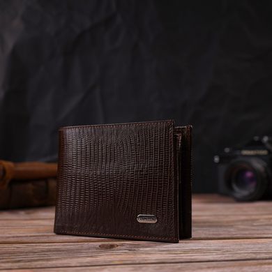 Стильний горизонтальний чоловічий гаманець середнього розміру з натуральної шкіри фактурної CANPELLINI 21864 Коричневий
