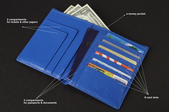 Гаманець SHVIGEL 00922 шкіряний з відділеннями для паспортів блакитний
