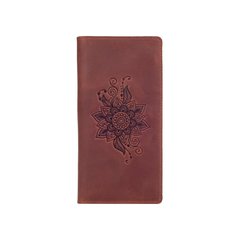 Дизайнерський гаманець на 14 карт з натуральної матової шкіри коньячного кольору з авторським художнім тисненням "Mehendi CLASIC"