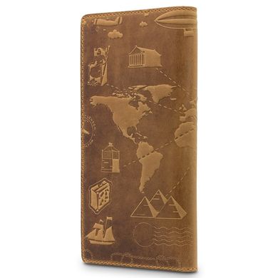 Красивый рыжий кожаный бумажник, коллекция "7 wonders of the world"