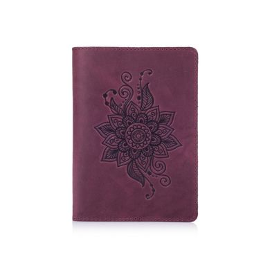 Фіолетова дизайнерська шкіряна обкладинка для паспорта, колекція "Mehendi Classic"
