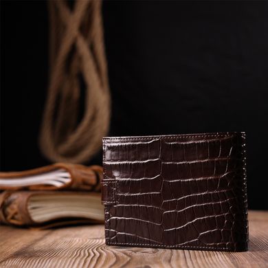 Класичний чоловічий гаманець із натуральної шкіри з тисненням під крокодила KARYA 21199 Коричневий