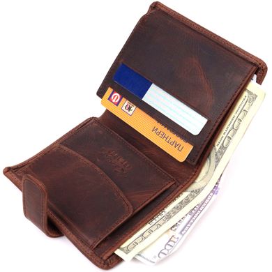 Компактный мужской бумажник из добротной винтажной кожи KARYA 21328 Коричневый