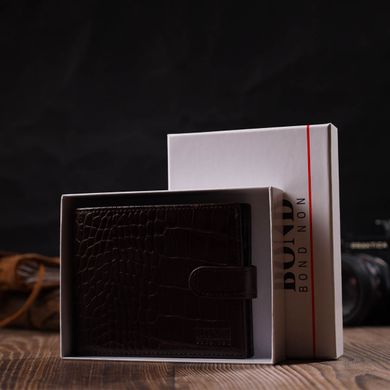 Мужской фактурный горизонтальный кошелек из натуральной кожи с тиснением под крокодила Tony Bellucci 22043 Коричневый