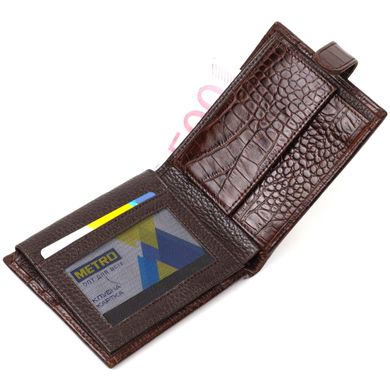 Чоловічий фактурний горизонтальний гаманець з натуральної шкіри з тисненням під крокодила Tony Bellucci 22043 Коричневий