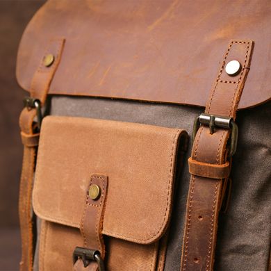 Рюкзак с боковыми карманами canvas Vintage 20112 Светло-серый