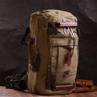 Вместительный рюкзак-трансформер в стиле милитари из плотного текстиля Vintage 22158 Оливковый