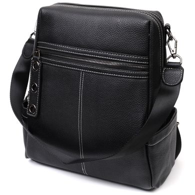 Місткий жіночий рюкзак-сумка прошитий білим рядком з натуральної шкіри Vintage 22314 Чорний