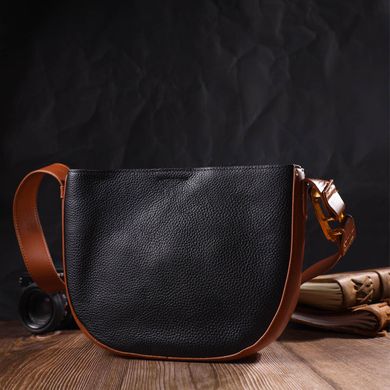 Женская полукруглая сумка кросс-боди из натуральной кожи 22093 Vintage Черная