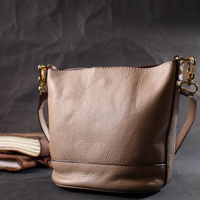 Женская сумка с автономной косметичкой внутри из натуральной кожи Vintage 22364 Бежевая
