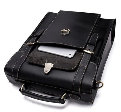 Ділова сумка-трансформер чоловіча Vintage 14797 Чорна з гладкої шкіри