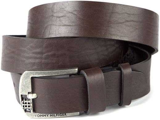 Изящный кожаный ремень известного американского бренда TOMMY HILFIGER 00996, Коричневый