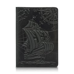 Дизайнерская кожаная обложка для паспорта черного цвета с отделением для карт, коллекция "Discoveries"