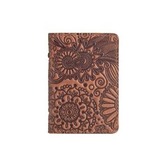 Универсальная кожаная обложка-органайзер для ID паспорта / карт, темно рыжого цвета, коллекция "Mehendi Art"