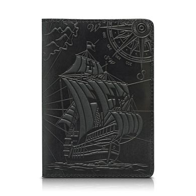 Дизайнерская кожаная обложка для паспорта черного цвета с отделением для карт, коллекция "Discoveries"