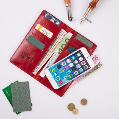 Ергономічний дизайнерський червоний шкіряний гаманець на 14 карт, колекція "Let's Go Travel"