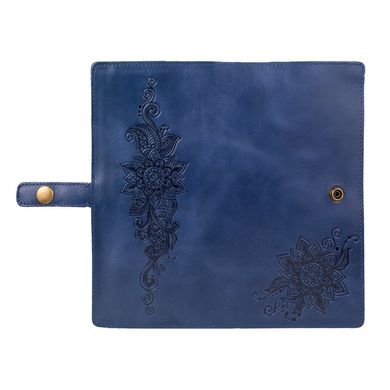 Блакитний тревел-кейс з натуральної глянцевої шкіри з художнім тисненням "Mehendi Classic"