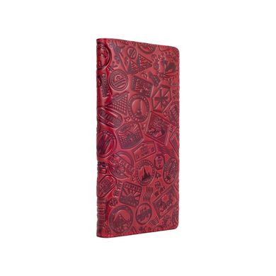 Эргономический дизайнерский красный кожаный бумажник на 14 карт, коллекция "Let's Go Travel"