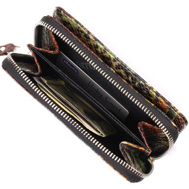 Красивое лакированное женское портмоне среднего размера из натуральной кожи с тиснением под змею CANPELLINI 21716 Разноцветное
