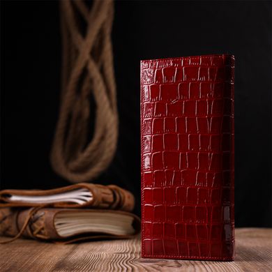 Лакированный женский горизонтальный кошелек из натуральной кожи под крокодила KARYA 21100 Красный