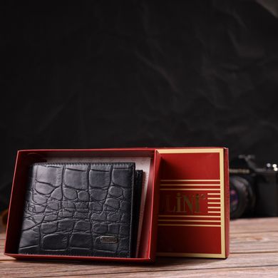 Чоловічий гаманець без застібки горизонтального формату з натуральної шкіри з тисненням під крокодила CANPELLINI 21766 Чорний