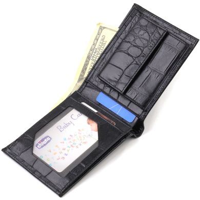 Чоловічий гаманець без застібки горизонтального формату з натуральної шкіри з тисненням під крокодила CANPELLINI 21766 Чорний