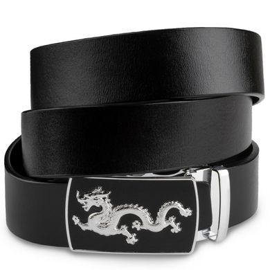 Ремень мужской серебристый дракон Vintage 20256 Черный