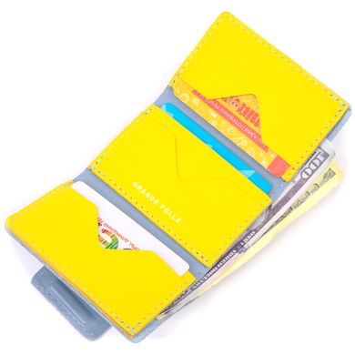 Жіноче шкіряне портмоне в три додавання комбі двох кольорів Серце GRANDE PELLE 16731 Жовто-блакитне