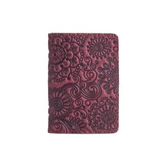 Дизайнерская кожаная обложка-органайзер для ID паспорта и других документов фиолетового цвета, коллекция "Mehendi Art"
