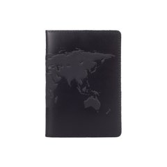 Дизайнерська шкіряна обкладинка для паспорта чорного кольору з відділенням для карт, колекція "World Map"