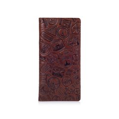 Эргономический бумажник с глянцевой кожи коньячного цвета на 14 карт с авторским художественным тиснением "Let's Go Travel"