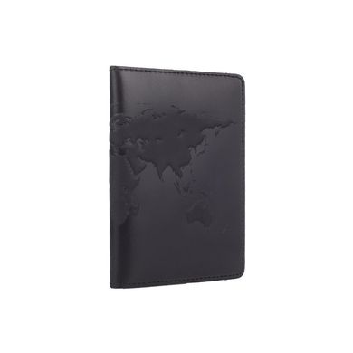 Дизайнерская кожаная обложка для паспорта черного цвета с отделением для карт, коллекция "World Map"