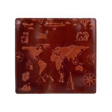Эргономический бумажник с глянцевой кожи янтарного цвета на 14 карт с авторским художественным тиснением "7 wonders of the world"