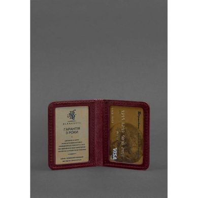 Натуральна шкіряна обкладинка для ID-паспорта та прав водія 4.1 бордова Crazy Horse з гербом Blanknote BN-KK-4-1-vin-kr