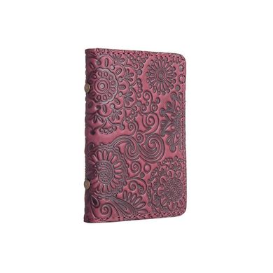 Дизайнерська шкіряна обкладинка-органайзер для ID паспорта та інших документів фіолетового кольору, колекція "Mehendi Art"