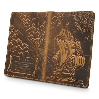 Рыжая дизайнерская обложка для паспорта с отделом для карт, коллекция "Discoveries"
