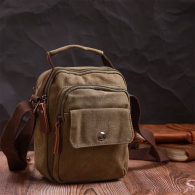Интересная небольшая мужская сумка из плотного текстиля Vintage 22219 Оливковый