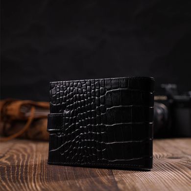 Модний гаманець для чоловіків з натуральної фактурної шкіри з тисненням під крокодила BOND 21995 Чорний