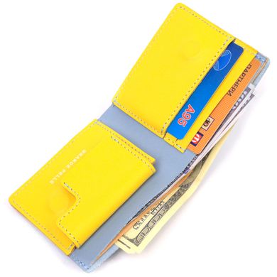 Оригінальне шкіряне портмоне у два додавання комбі двох кольорів Серце GRANDE PELLE 16732 Жовто-блакитне