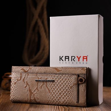 Стильный женский горизонтальный кошелек из натуральной фактурной кожи KARYA 21101 Бежевый
