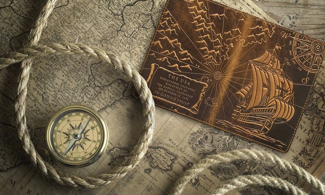 Руда дизайнерська обкладинка для паспорта з відділом для карт, колекція "Discoveries"