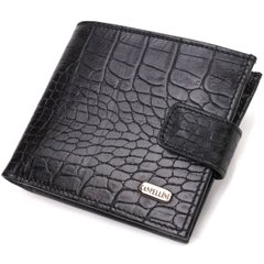 Чоловічий оригінальний гаманець горизонтального формату з натуральної шкіри з тисненням під крокодила CANPELLINI 21768 Чорний