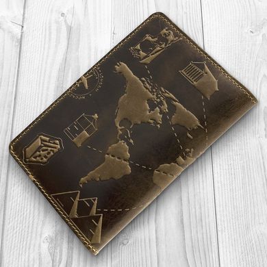 Красивое портмоне с натуральной кожи оливкового цвета, коллекция "7 wonders of the world"