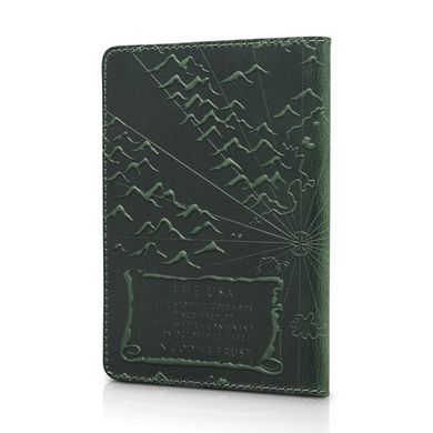 Оригинальная кожаная обложка для паспорта с отделением для карт зеленого цвета с художественным тиснением "Discoveries"