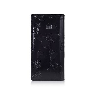 Оригинальный бумажник с глянцевой натуральной кожи черного цвета на 14 карт, коллекция "7 wonders of the world"