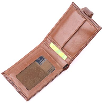 Цікавий чоловічий гаманець із натуральної шкіри з тисненням під крокодила KARYA 21202 Коричневий